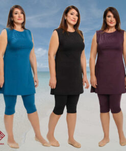 Sleeveless Semi Cover Modest Capri Swimsuit AL9131 Plus Size UK 20-26